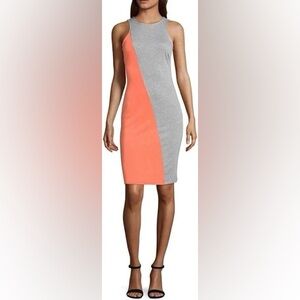 NWT! PROJECT RUNWAY Two Tone Colorblock Heather Grey and Coral Orange Dress